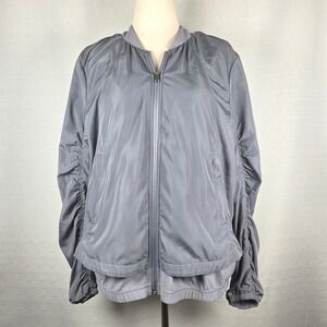 Athleta‎ Wayferer Gray Bomber Jacket Women's L Ruched Sleeve Athleisure Yoga